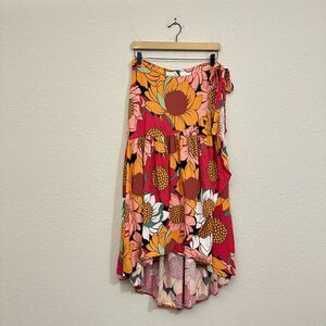 NWOT CYNTHIA ROWLEY Multicolor Floral Print Hi-Low Wrap Skirt